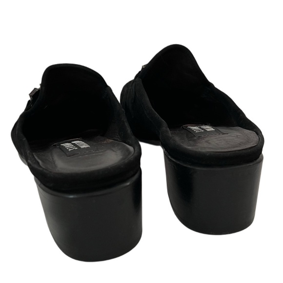 Stuart Weitzman Black Suede Genuine Leather Mules Loafers block heels 8.5 - Picture 5 of 10